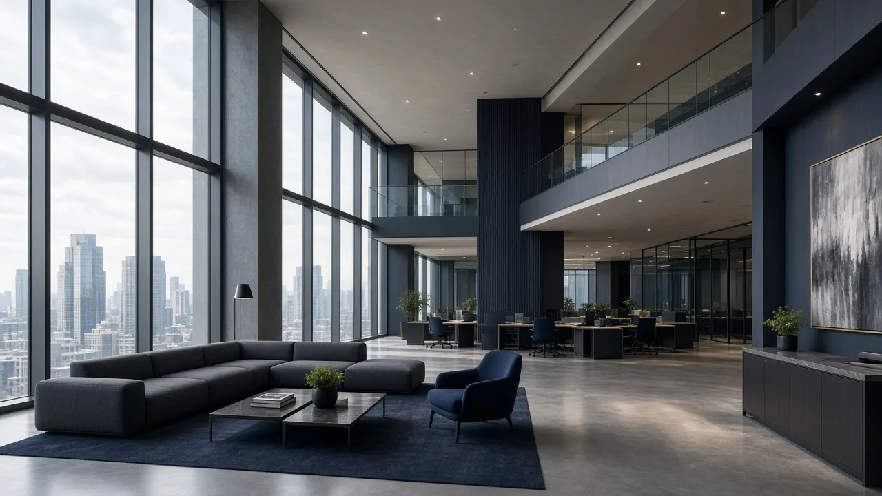 Bright, sweeping law-office atrium with natural light